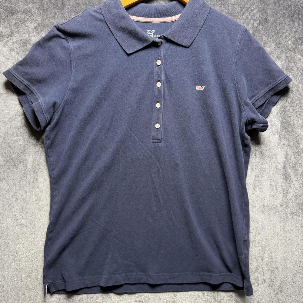 Vineyard Vines Polo Shirt Womens L Navy Cotton Stretch Whale Logo